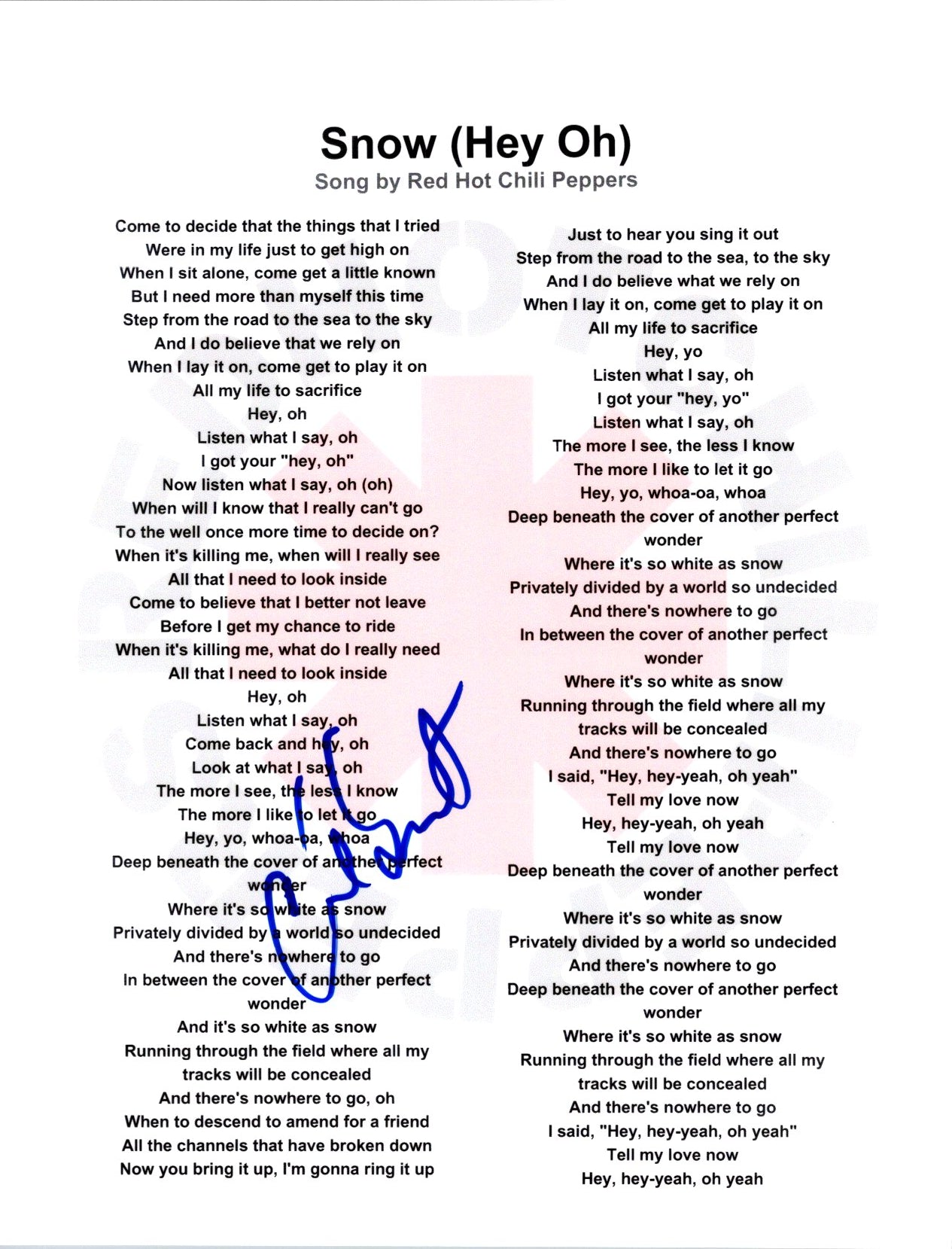 Autograph Lyric Sheets