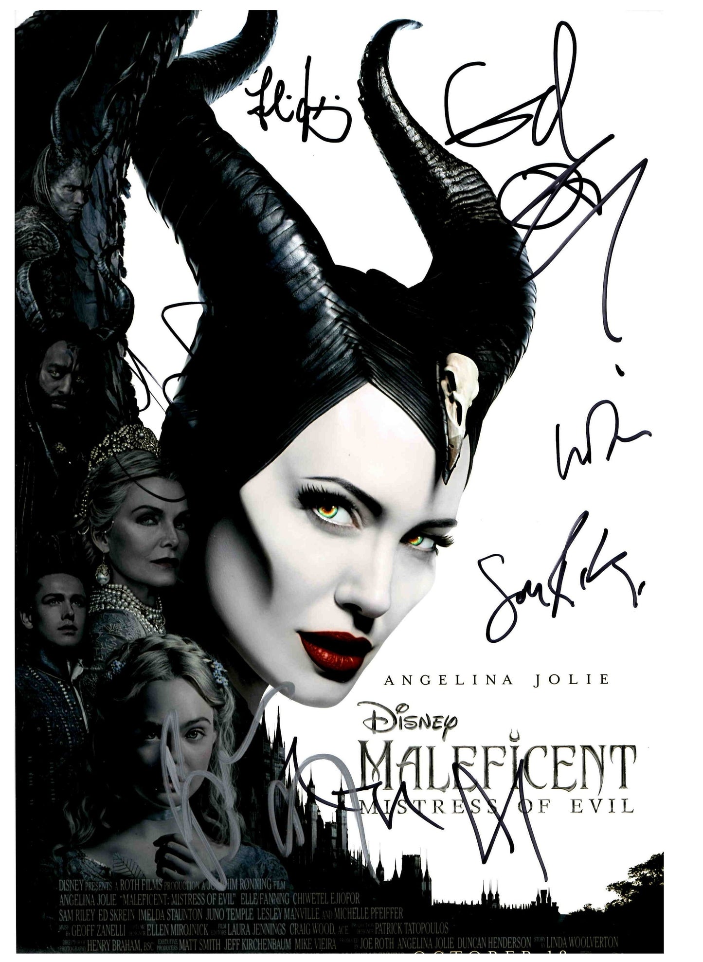 Angelina Jolie Signed Autographed 12x18 Maleficent Cast Photo