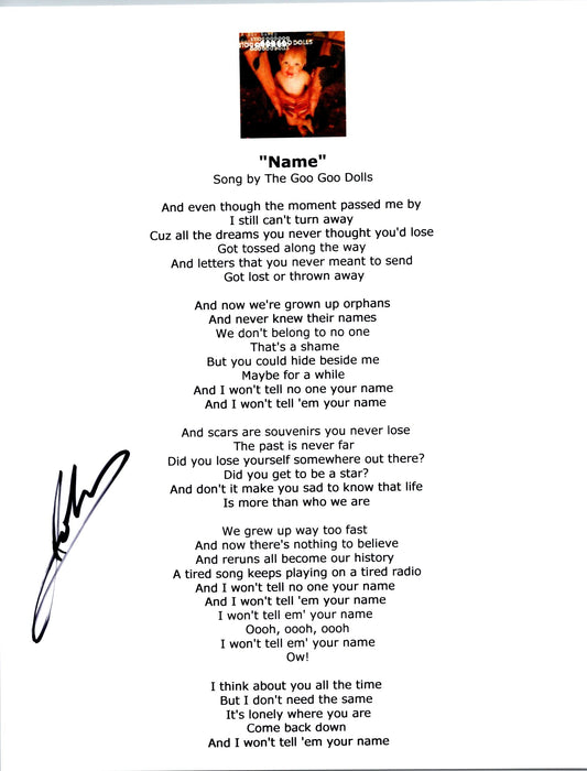 John Rzeznik Signed Autographed 8.5x11 Goo Goo Dolls Name Lyric Sheet with Exact Photo Proof