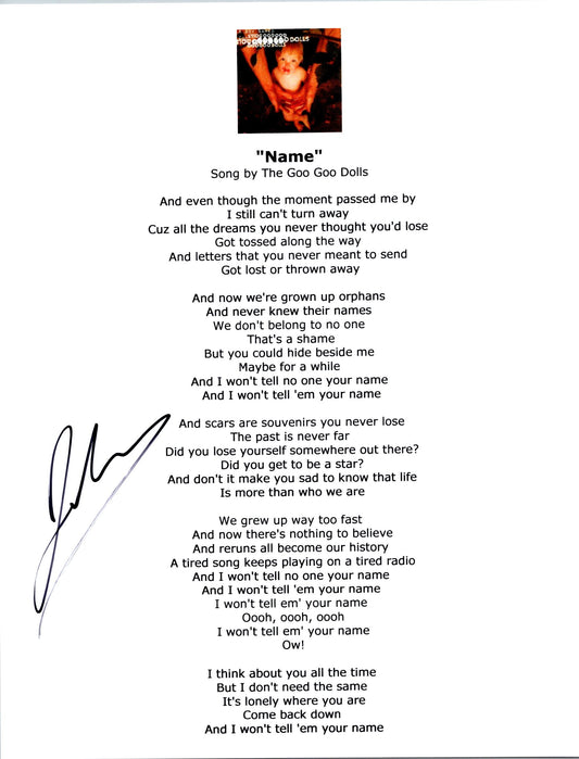 John Rzeznik Signed Autographed 8.5x11 Goo Goo Dolls Name Lyric Sheet with Exact Photo Proof