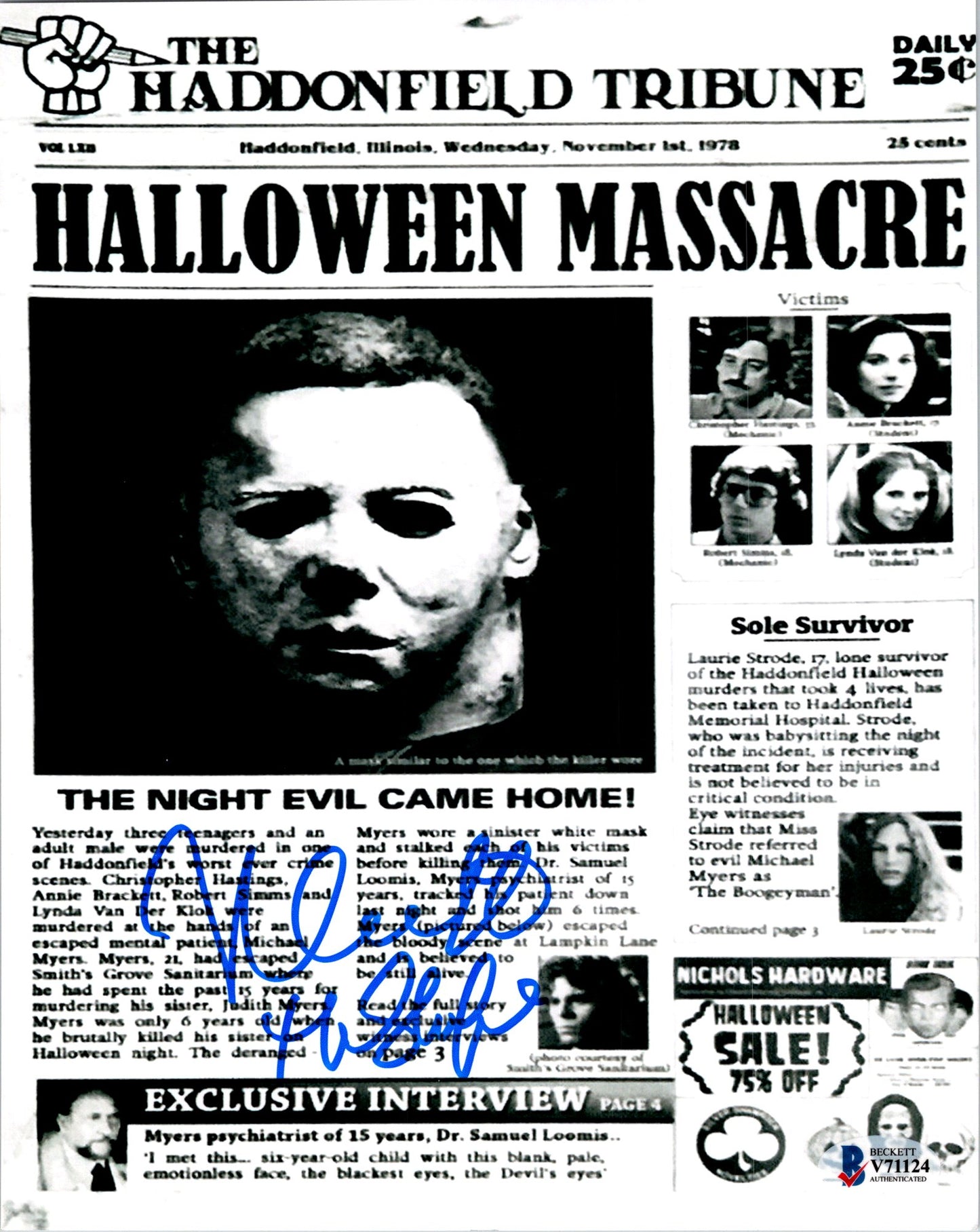 Nick Castle Signed Autographed 8x10 Halloween Michael Myers Photo With Beckett Witness